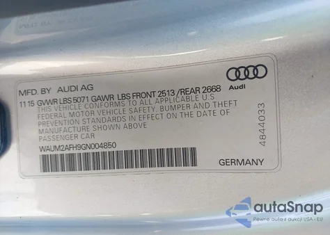 2016 Audi A5 2.0T Premium z USA, uszkodzony, nr VIN WAUM2AFH9GN004850